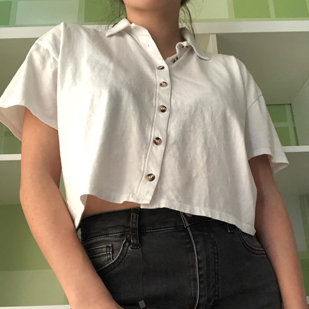 Top shop white cropped button up